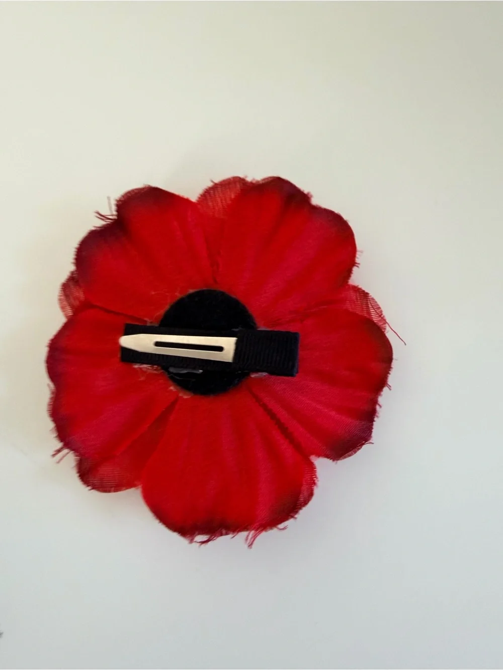 Red Fabric Flower Hair Clip Rhinestone Center Floral Hair Accessory